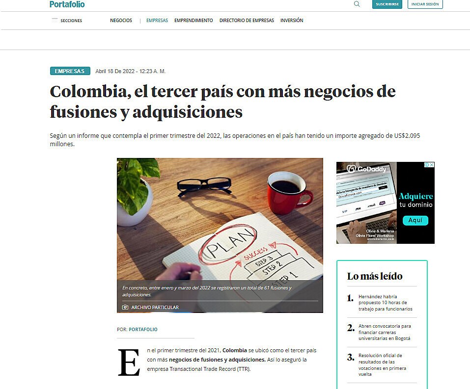 Colombia, el tercer pas con ms negocios de fusiones y adquisiciones